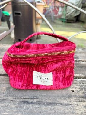 Sézane Red Velvet Cosmetic Pouch with Gold double Zipper